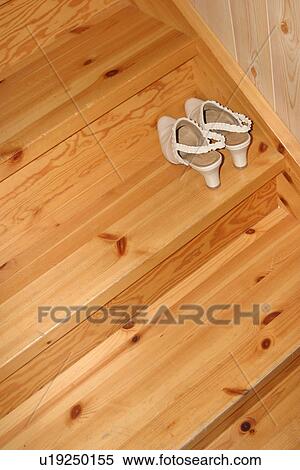 Stock Photography - stairs, steps, wood, wooden, sandals, shoes. Fotosearch