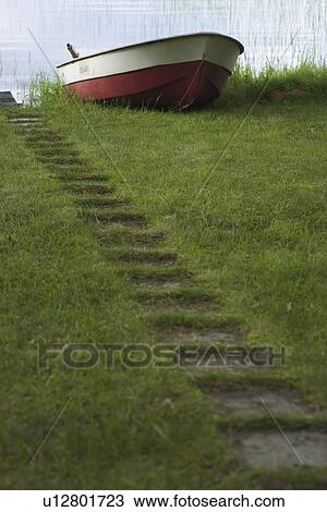 Boat, Grass, Green, Lake View Large Photo Image Stock Image - Boat, Grass, Green, Lake. Fotosearch