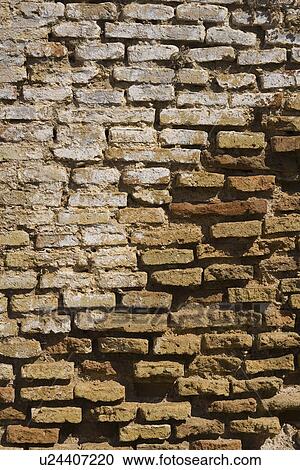 Stock Image - Brick Wall, Cement, Close-Up, Day. Fotosearch