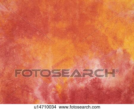 Picture - Japanese paper in red and orange marble pattern, close up. Fotosearch