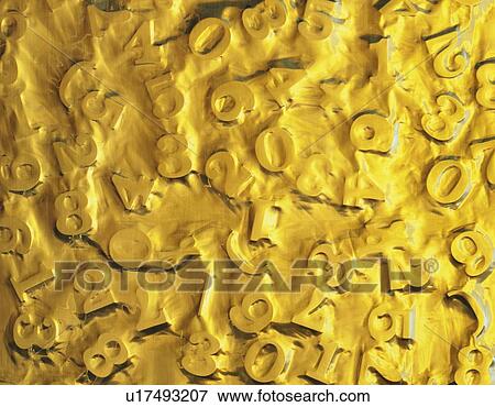 Objects shaped numbers covered with gold liquid View Large Photo Image Stock Photo - Objects shaped numbers covered with gold liquid . Fotosearch