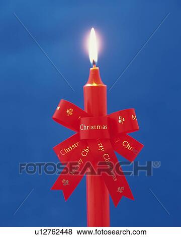 Burning Candle Wrapped By Ribbon, Front View, Close Up View Large Photo Image Stock Photo - Burning Candle Wrapped By Ribbon, Front View, Close Up. Fotosearch