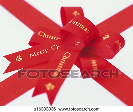 Stock Photograph - Red Ribbon of Christmas Gift, Close Up, Differential Focus, In Focus, Out Focus. Fotosearch