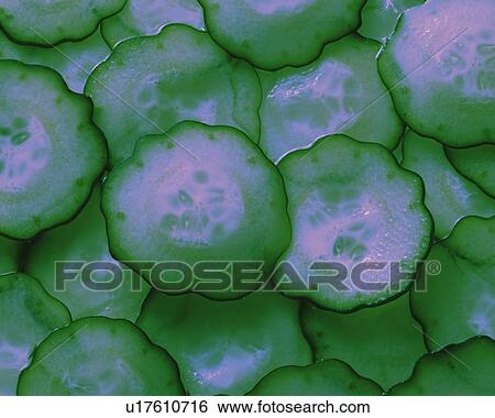 Stock Photograph - Sliced Cucumber, Close Up, High Angle View, Full Frame. Fotosearch