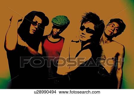 Picture - Four Young Adult Men Posing, Photography, CG, Front View, Toned Image. Fotosearch