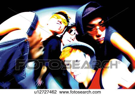 Four Young Adult Men Posing, Photography, High Angle View, Blurred Motion View Large Photo Image Stock Image - Four Young Adult Men Posing, Photography, High Angle View, Blurred Motion. Fotosearch