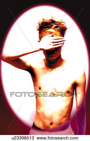 Young Adult Man Covering Eyes with Hand, Photography, CG, Composite, Front View, Toned Image View Large Photo Image Stock Image - Young Adult Man Covering Eyes with Hand, Photography, CG, Composite, Front View, Toned Image. Fotosearch