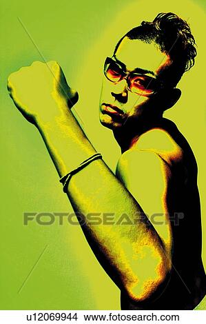 Young Adult Man Posing, Photography, CG, Side View, Toned Image View Large Photo Image Picture - Young Adult Man Posing, Photography, CG, Side View, Toned Image. Fotosearch