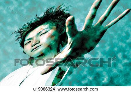 Picture - Young Adult Man Posing, Photography, CG, Composite, High Angle View, Toned Image. Fotosearch