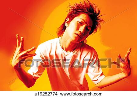 Picture - Young Adult Man Posing, Photography, CG, High Angle View, Toned Image. Fotosearch