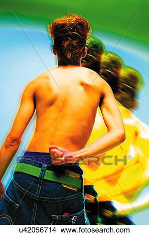 Picture - Young Adult Man Posing, Photography, CG, Composite, Rear View. Fotosearch