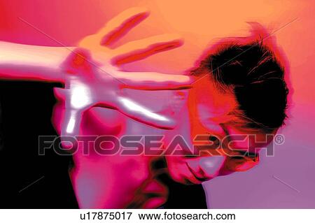 Stock Photo - Young Adult Man Posing, Photography, CG, Side View, Toned Image. Fotosearch