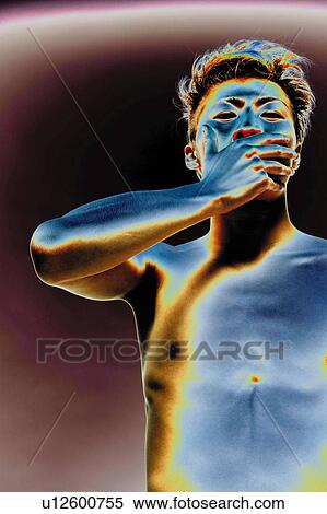 Young Adult Man with Hand on Mouth, Photography, CG, Front View, Toned Image View Large Photo Image Stock Photography - Young Adult Man with Hand on Mouth, Photography, CG, Front View, Toned Image. Fotosearch