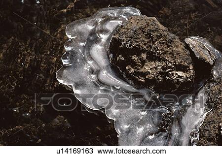 Stock Image - Face Shaped Ice Formations. Fotosearch