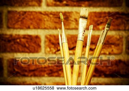 Stock Photo - czech, background, brush, bricks, barrier, artist. Fotosearch
