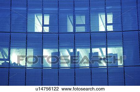 Stock Image - glass, background, business, building, blue, illuminated, architecture. Fotosearch