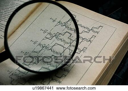 Stock Image - old, book, magnifying glass, concept, graph, sience, technology. Fotosearch