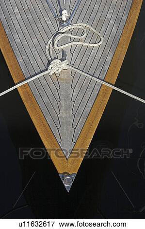 Stock Photo - tau, fest, anchored, boat, bow, brown, deck. Fotosearch