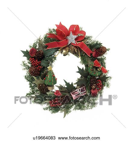 Stock Image - Close-up of a decorated wreath. Fotosearch