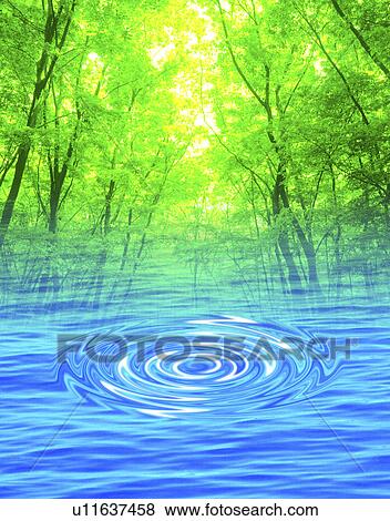 Stock Photo - View of trees and water. Fotosearch