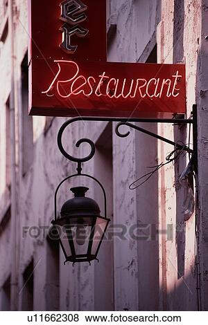 Stock Photo - Street Lamp Near Restaurant. Fotosearch