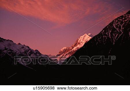 Red Light On Mount Cook View Large Photo Image Stock Photo - Red Light On Mount Cook. Fotosearch