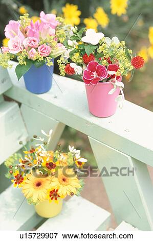 Three potted flower View Large Photo Image Stock Photo - Three potted flower. Fotosearch
