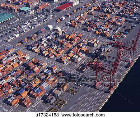 Stock Photo - Aerial view of colorful containers. Fotosearch