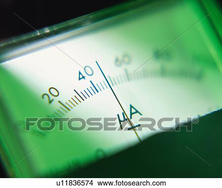 Picture - Close up of an ammeter showing the reading. Fotosearch