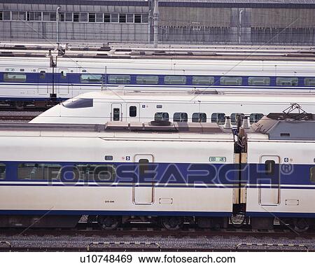 Stock Photo - Side view of bullet trains. Fotosearch