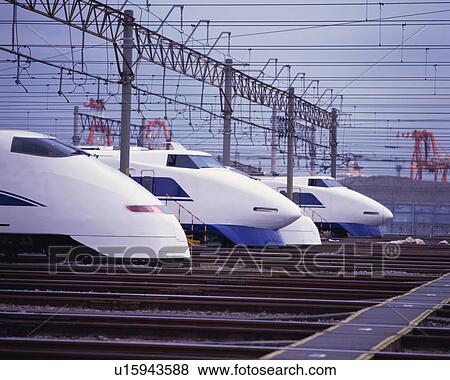 Stock Photo - Side view of bullet trains. Fotosearch