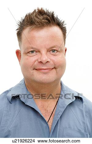 Picture - Overweight man smiling, portrait. Fotosearch