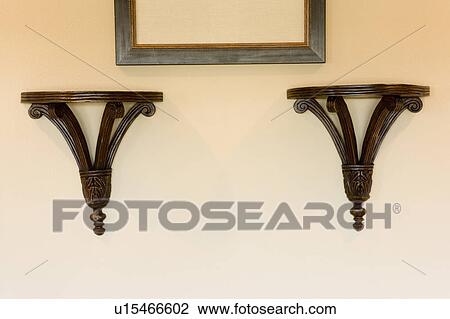 Stock Image - Wood Shelves on Wall. Fotosearch