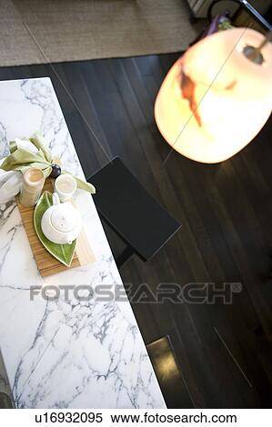 Stock Photography - Marble bar with tea set. Fotosearch