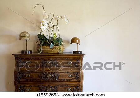 Stock Image - Ornate wood dresser. Fotosearch