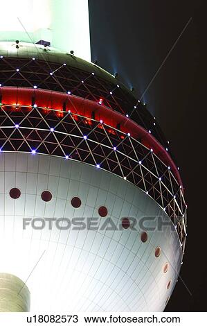 Stock Image - Base of Oriental Pearl TV Tower, Close up. Fotosearch