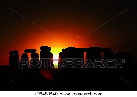 Stock Image - England, Wiltshire, Stonehenge, Dusk, Close up. Fotosearch