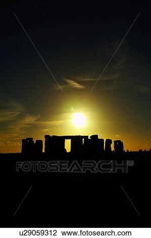 Stock Image - England, Wiltshire, Stonehenge, Dusk. Fotosearch