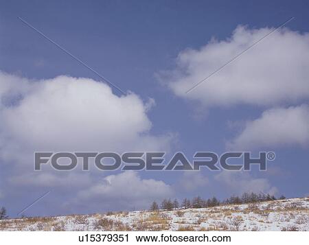 Stock Image - Snow-covered field in Nagano Prefecture, Japan. Fotosearch
