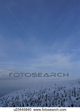 Stock Image - Snowcapped mountain in Yamagata Prefecture, Japan. Fotosearch