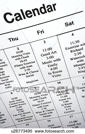 Close-up of calendar of events at retirement community center View Large Photo Image Stock Photography - Close-up of calendar of events at retirement community center. Fotosearch