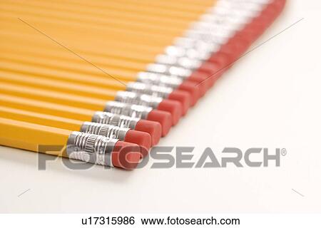 Eraser ends of group of pencils lined up in an even row. View Large Photo Image Stock Photograph - Eraser ends of group of pencils lined up in an even row. . Fotosearch