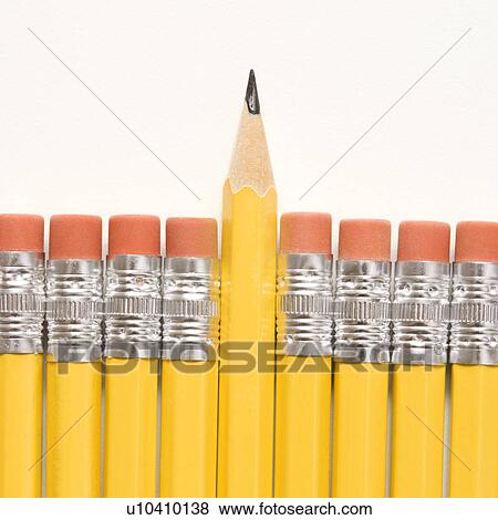 Sharp pencil raised above row of pencils with eraser ends up View Large Photo Image Stock Photo - Sharp pencil raised above row of pencils with eraser ends up. Fotosearch