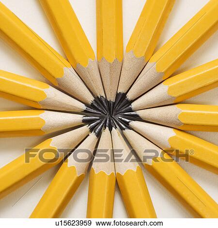 Stock Photo - Sharp pencils arranged in a symmetrical radial star shape. Fotosearch