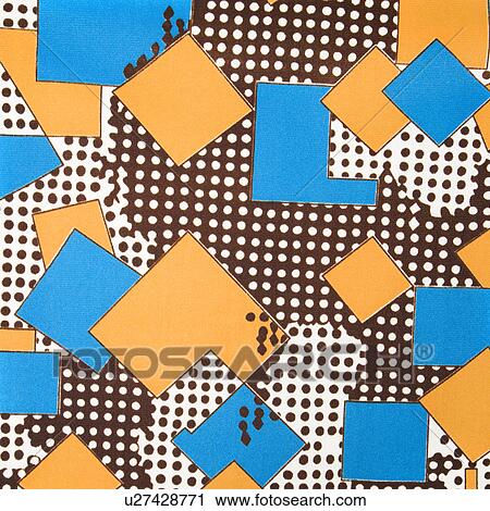 Close-up of colorful vintage fabric with blue and yellow shapes printed on polyester View Large Photo Image Stock Image - Close-up of colorful vintage fabric with blue and yellow shapes printed on polyester. Fotosearch