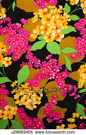 Close-up of vintage fabric with vibrant pink and yellow flowers printed on polyester View Large Photo Image Stock Photography - Close-up of vintage fabric with vibrant pink and yellow flowers printed on polyester. Fotosearch