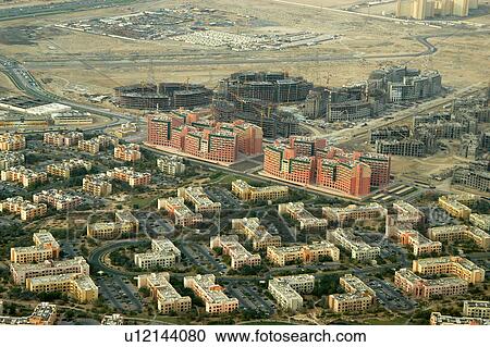 Stock Image - dubai, aerial, dubai, construction, development, building, community. Fotosearch