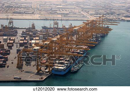 Stock Image - dubai, port, free, zone, jebel. Fotosearch