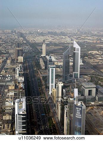 Stock Photo - dubai, aerial, dubai, emirates, towers, sheikh, zayed. Fotosearch