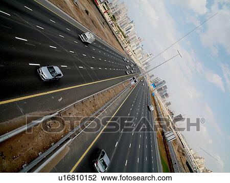 Stock Image - Dubai, dubai, marina, outdoor, media, panel, highway. Fotosearch